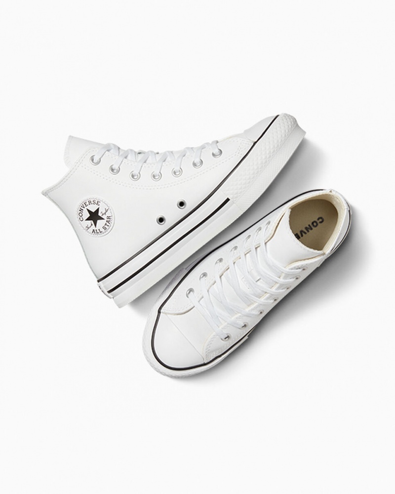 Converse Chuck Taylor All Star Lift Platform Læder Hvide Sort | 45981MLIW