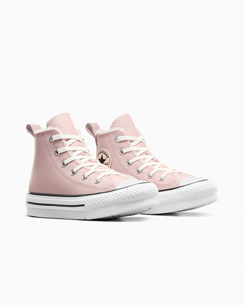 Converse Chuck Taylor All Star Lift Platform Læder & Faux Fur Lyserød Hvide Sort | 75438LOGY