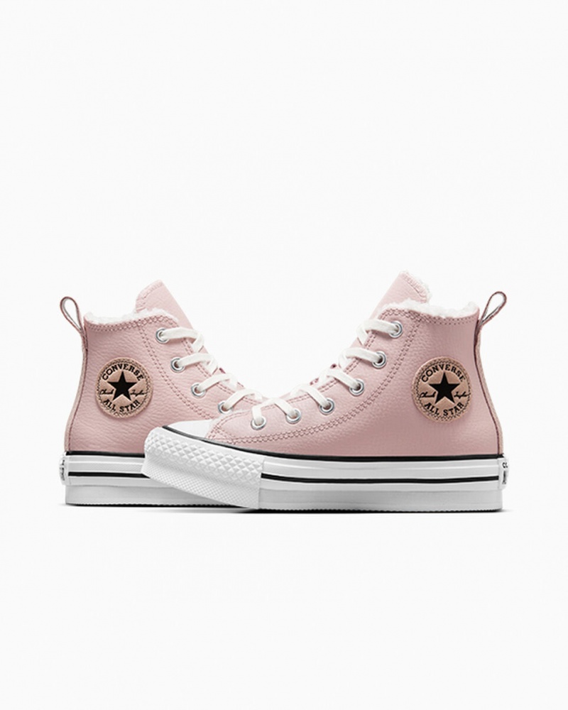 Converse Chuck Taylor All Star Lift Platform Læder & Faux Fur Lyserød Hvide Sort | 75438LOGY