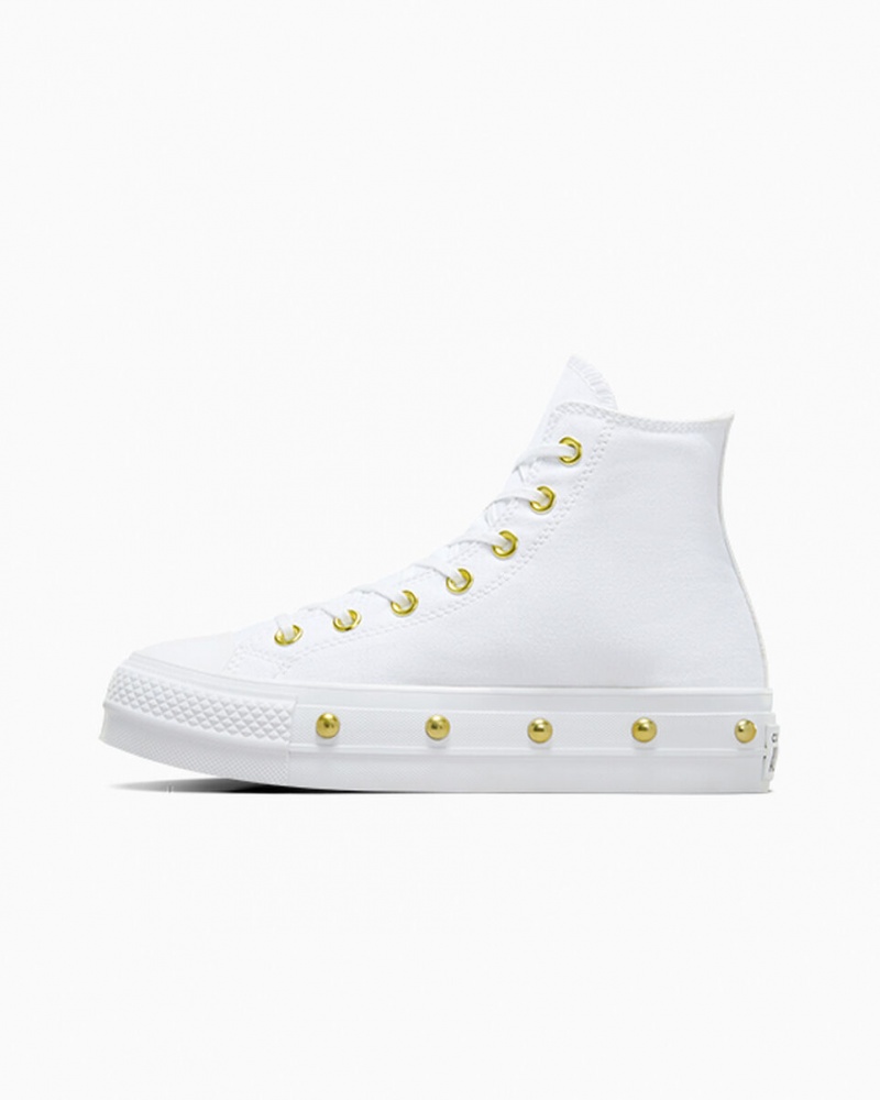 Converse Chuck Taylor All Star Lift Platform Star Studded Hvide Hvide Guld | 63081LVCH