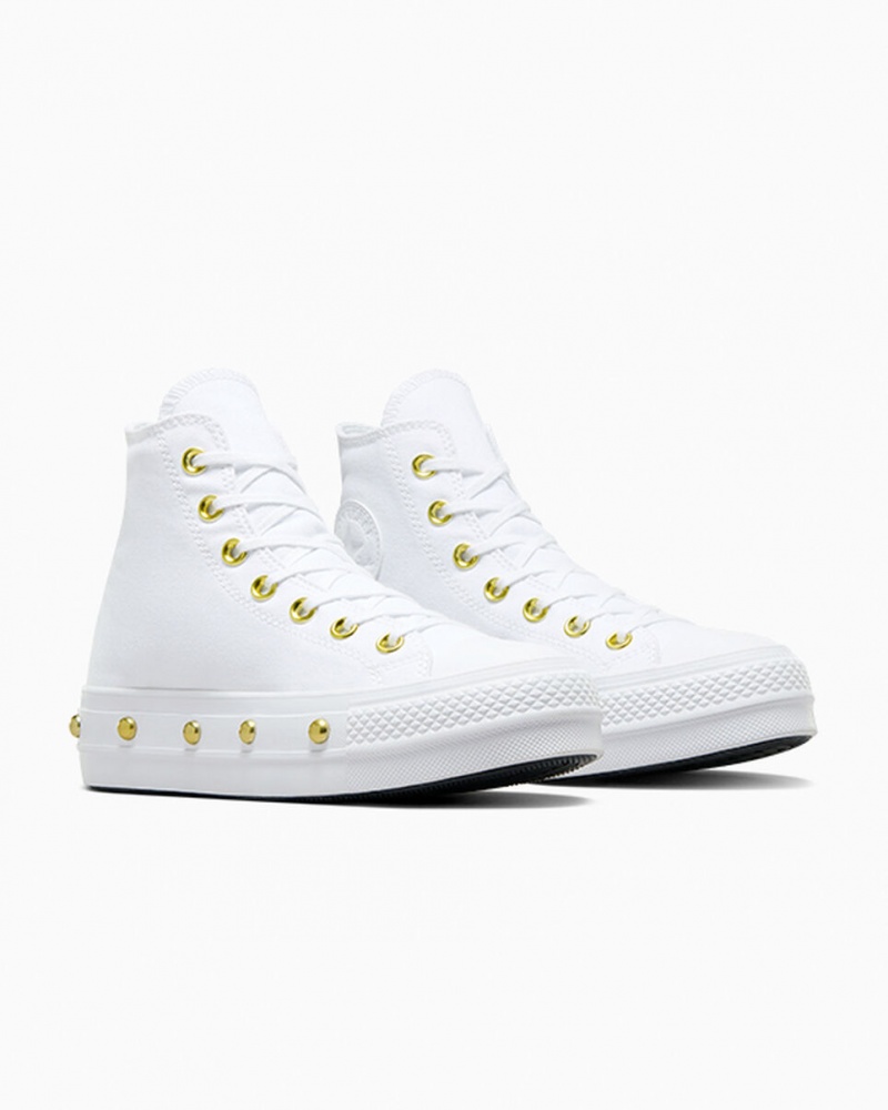 Converse Chuck Taylor All Star Lift Platform Star Studded Hvide Hvide Guld | 63081LVCH