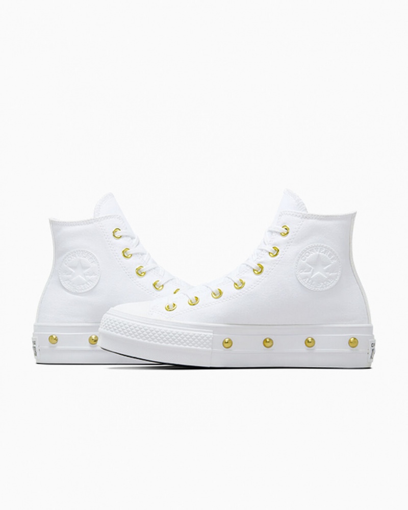 Converse Chuck Taylor All Star Lift Platform Star Studded Hvide Hvide Guld | 63081LVCH