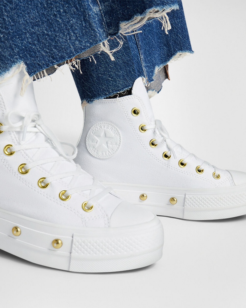 Converse Chuck Taylor All Star Lift Platform Star Studded Hvide Hvide Guld | 63081LVCH