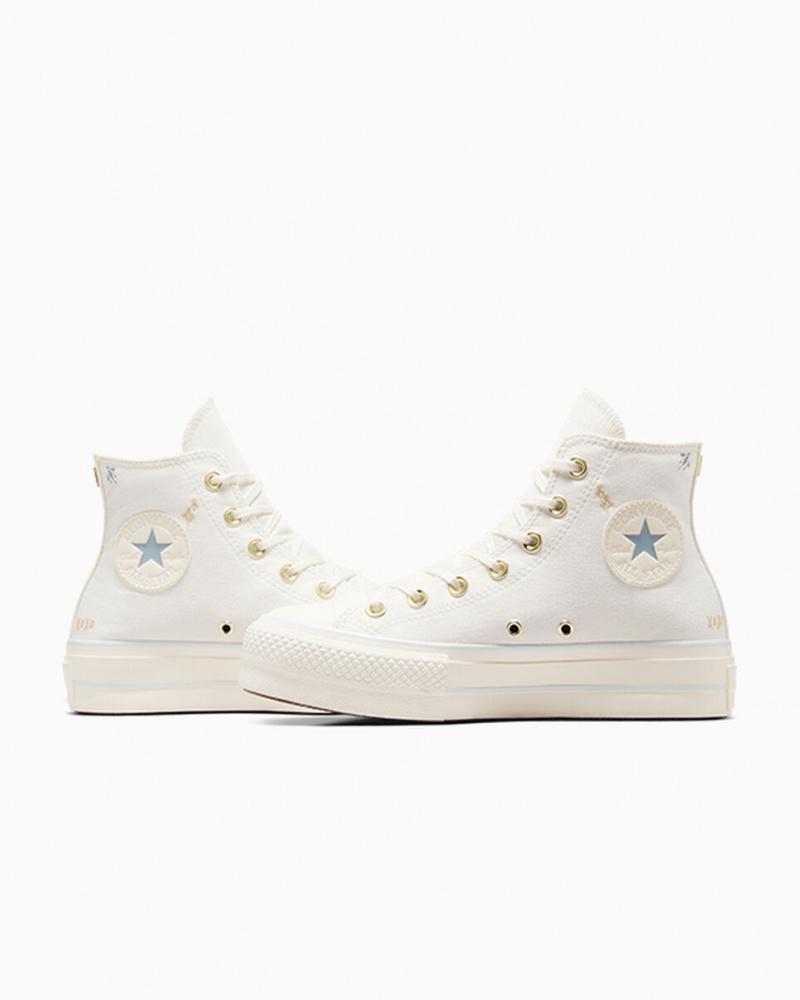 Converse Chuck Taylor All Star Lift Platform Tiny Tattoos Hvide Blå | 09437AFPR