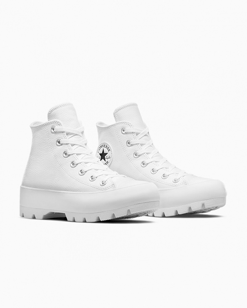 Converse Chuck Taylor All Star Lugged Læder Hvide Sort Hvide | 40285CEKM