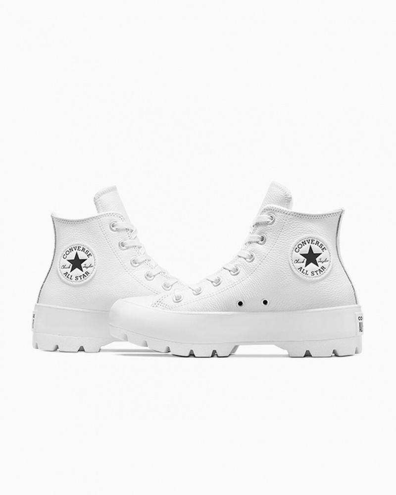 Converse Chuck Taylor All Star Lugged Læder Hvide Sort Hvide | 40285CEKM