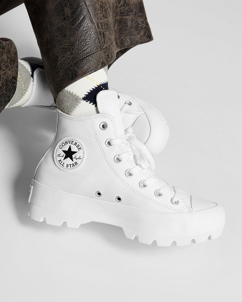 Converse Chuck Taylor All Star Lugged Læder Hvide Sort Hvide | 40285CEKM