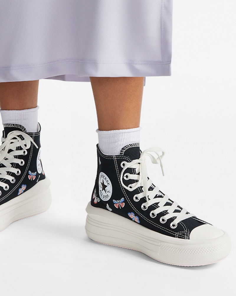 Converse Chuck Taylor All Star Move Platform Butterfly Wings Sort Lyserød | 29130XKDO