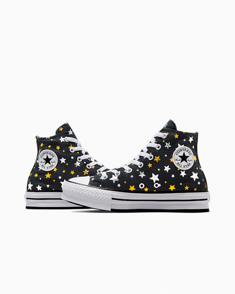 Converse Chuck Taylor All Star Platform Lift Sparkle Sort Sølv Guld | 62175YHUX