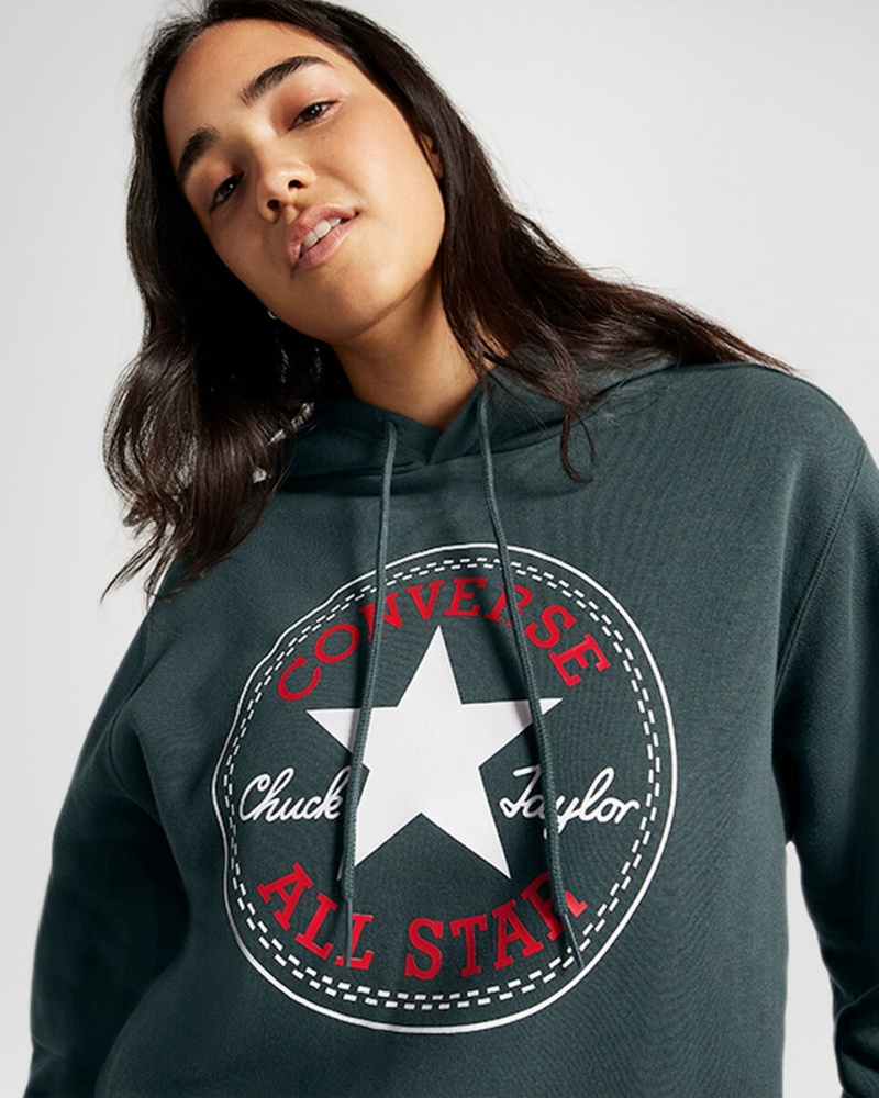 Converse Converse Go-To All Star Patch Standard-Fit Fleece Pullover Hoodie Grøn | 74610VFWN