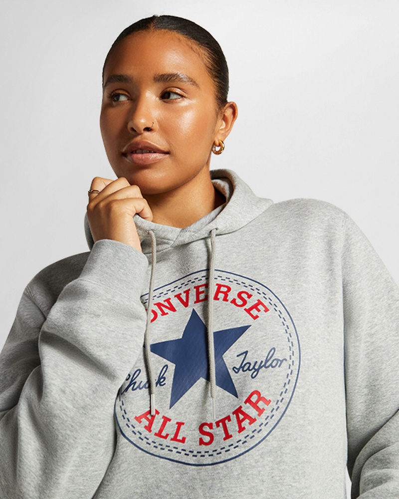 Converse Converse Go-To All Star Patch Standard-Fit Fleece Pullover Hoodie Grå | 87094UPIH