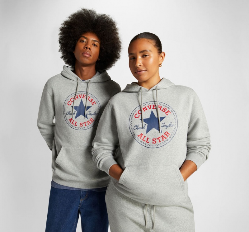 Converse Converse Go-To All Star Patch Standard-Fit Fleece Pullover Hoodie Grå | 87094UPIH