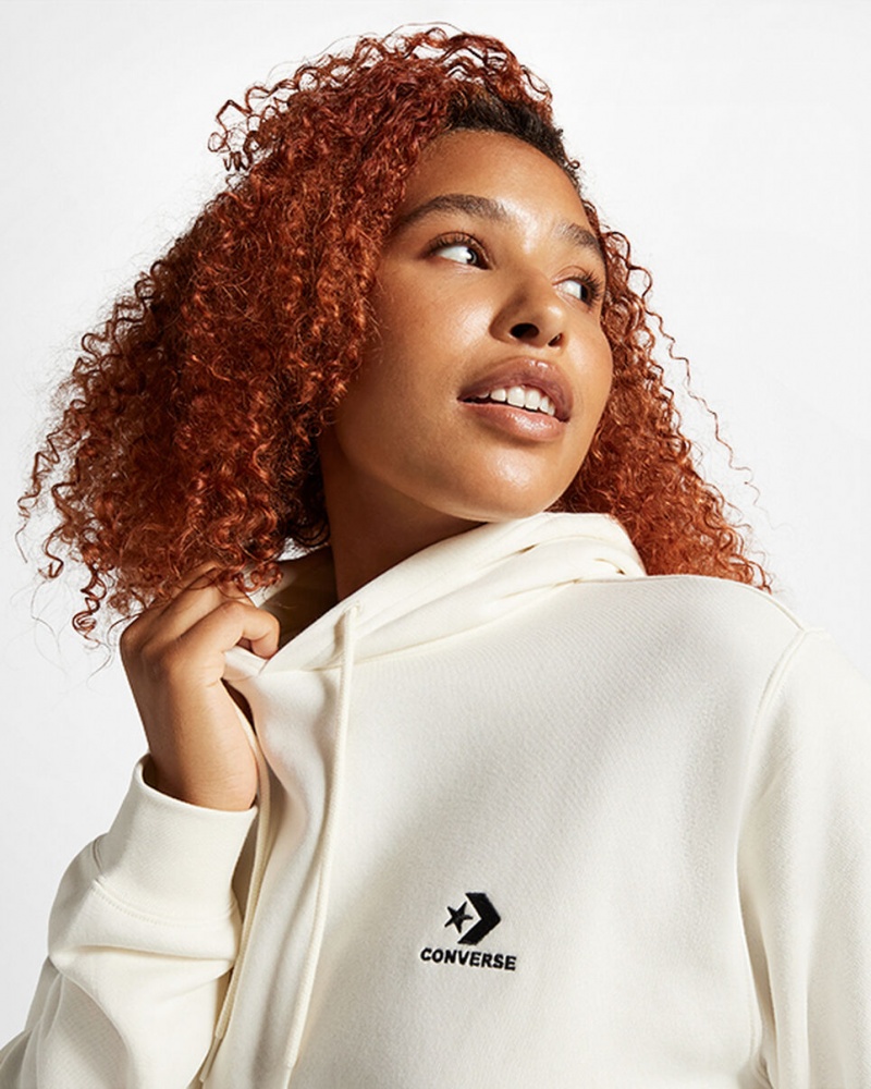 Converse Converse Go-To Embroidered Star Chevron Standard-Fit Fleece Hoodie Egret | 54908QRKN