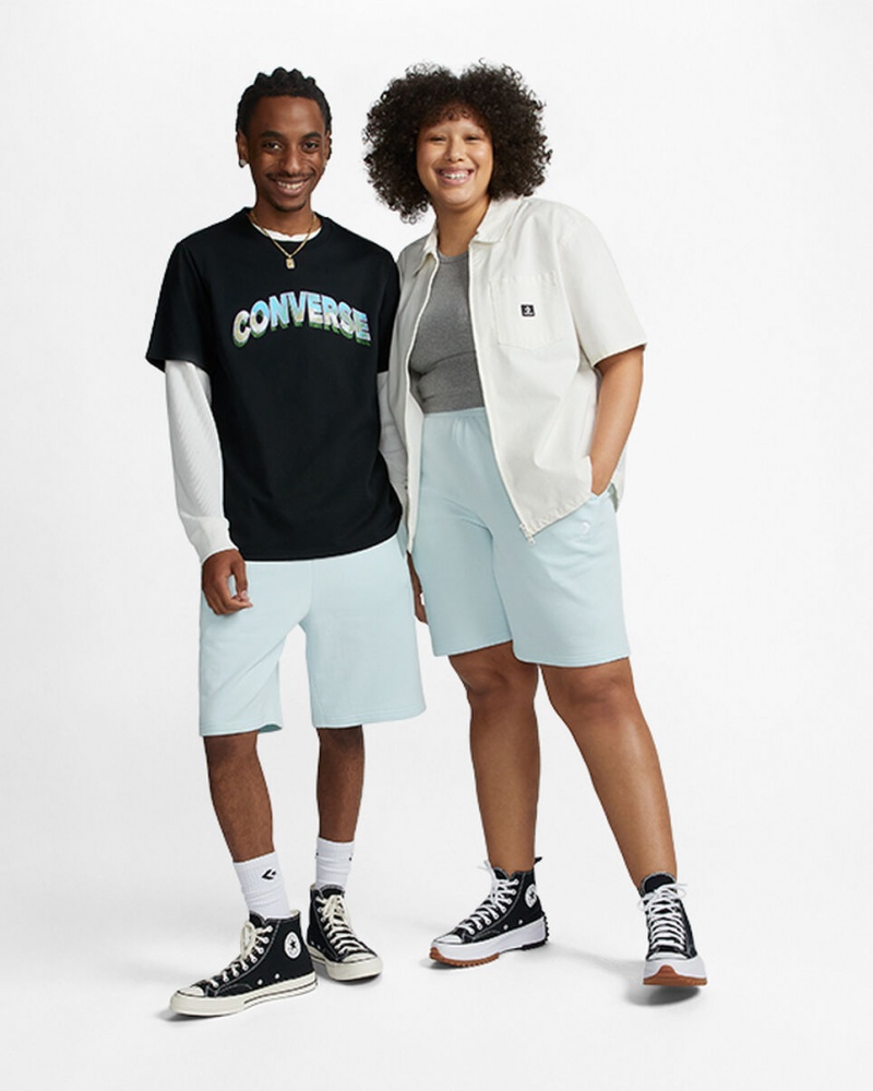 Converse Converse Go-To Embroidered Star Chevron Standard-Fit Fleece Kort Aqua Mist | 96054MKAZ