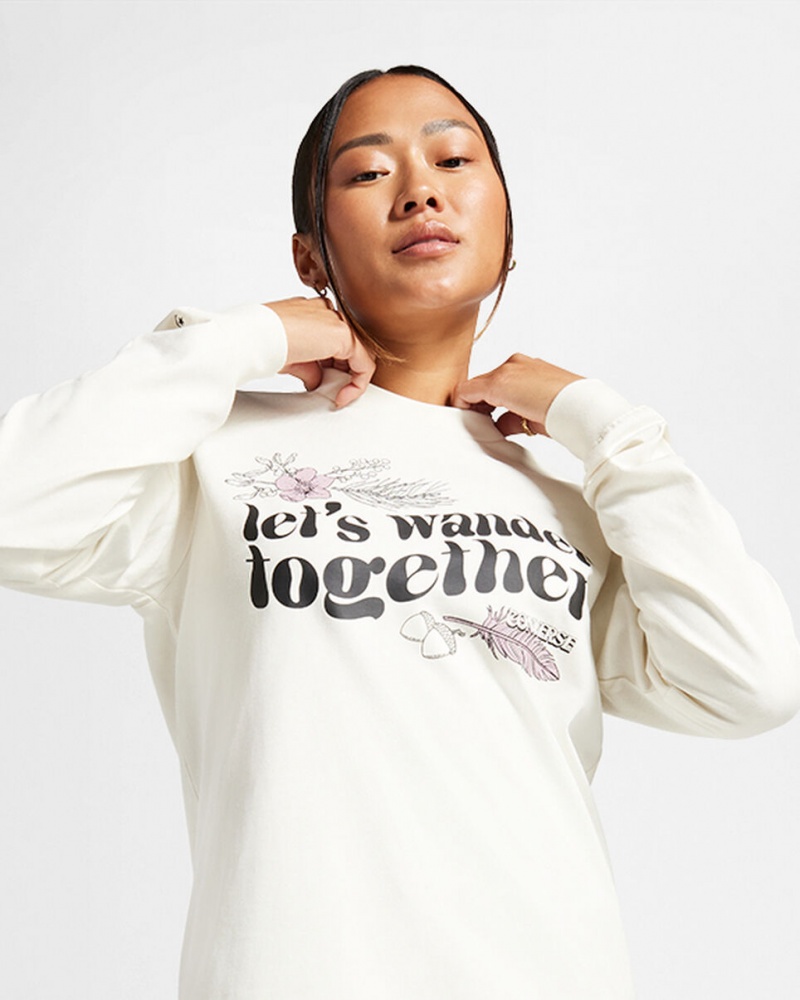 Converse Let's Wander Together Long Sleeve T-Shirt Egret | 75480SUHJ