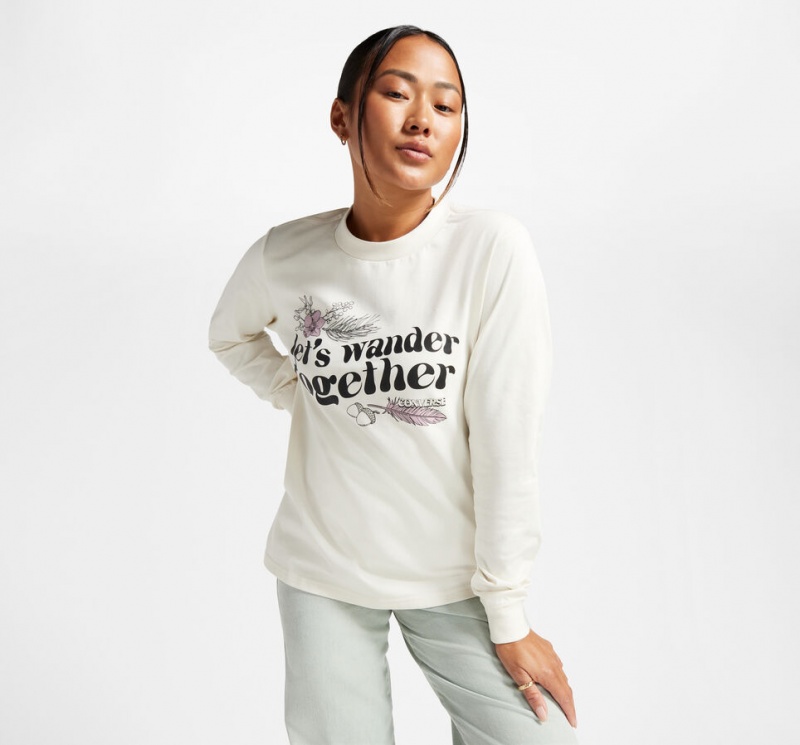 Converse Let's Wander Together Long Sleeve T-Shirt Egret | 75480SUHJ