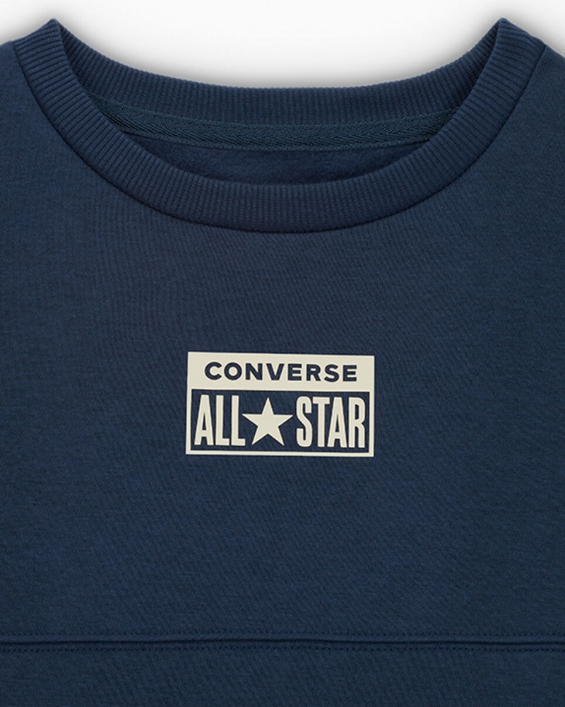 Converse Relaxed Fleece Crew Mørkeblå | 63851EJVI