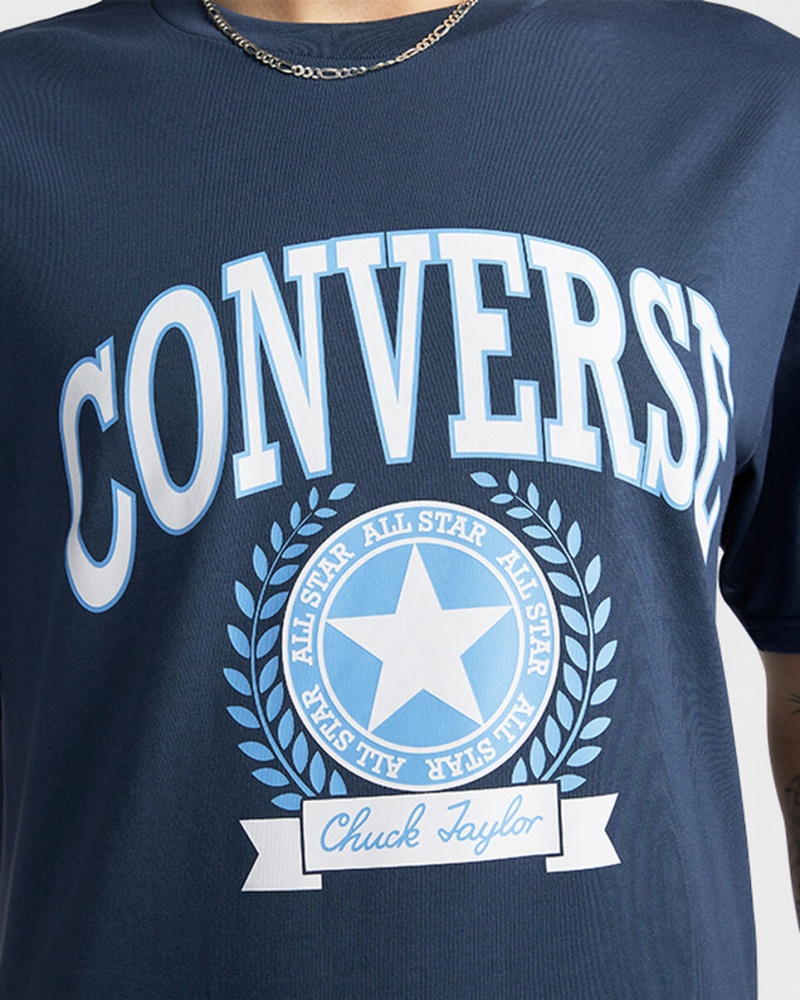 Converse Retro Collegiate Grafisk T-Shirt Mørkeblå | 16079SCKR