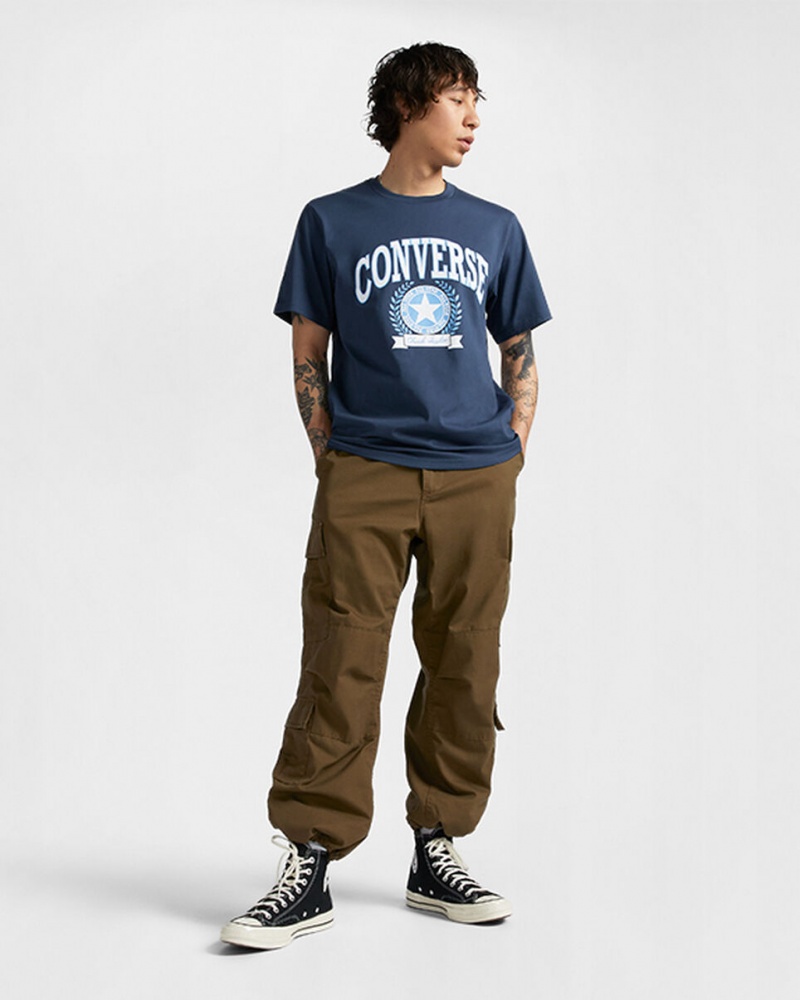 Converse Retro Collegiate Grafisk T-Shirt Mørkeblå | 16079SCKR