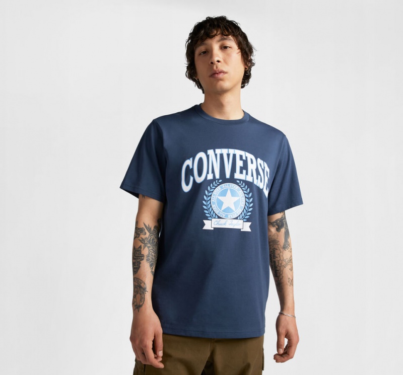 Converse Retro Collegiate Grafisk T-Shirt Mørkeblå | 16079SCKR