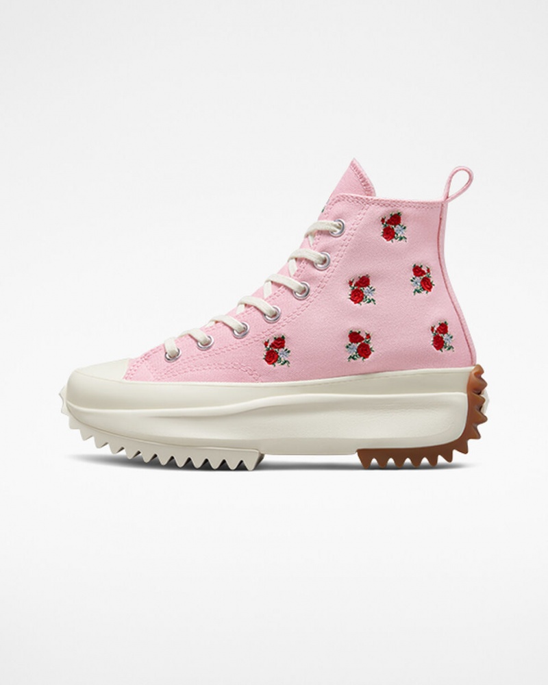 Converse Run Star Hike Platform Embroidered Floral Lyserød Rød | 89407NHPK