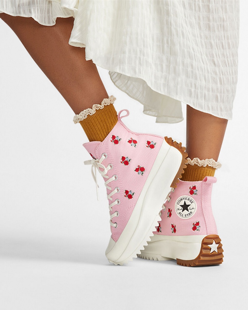 Converse Run Star Hike Platform Embroidered Floral Lyserød Rød | 89407NHPK