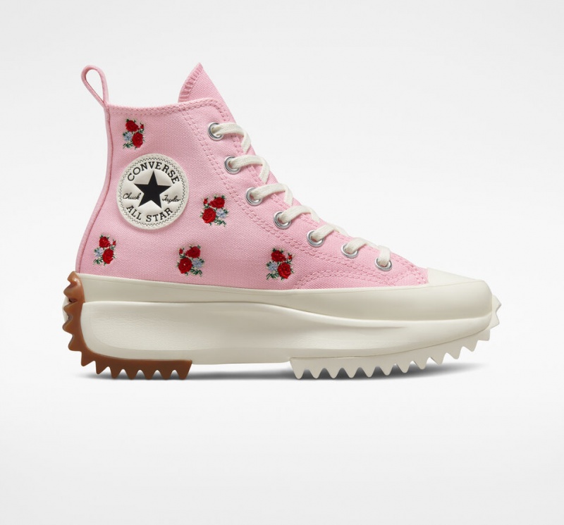 Converse Run Star Hike Platform Embroidered Floral Lyserød Rød | 89407NHPK