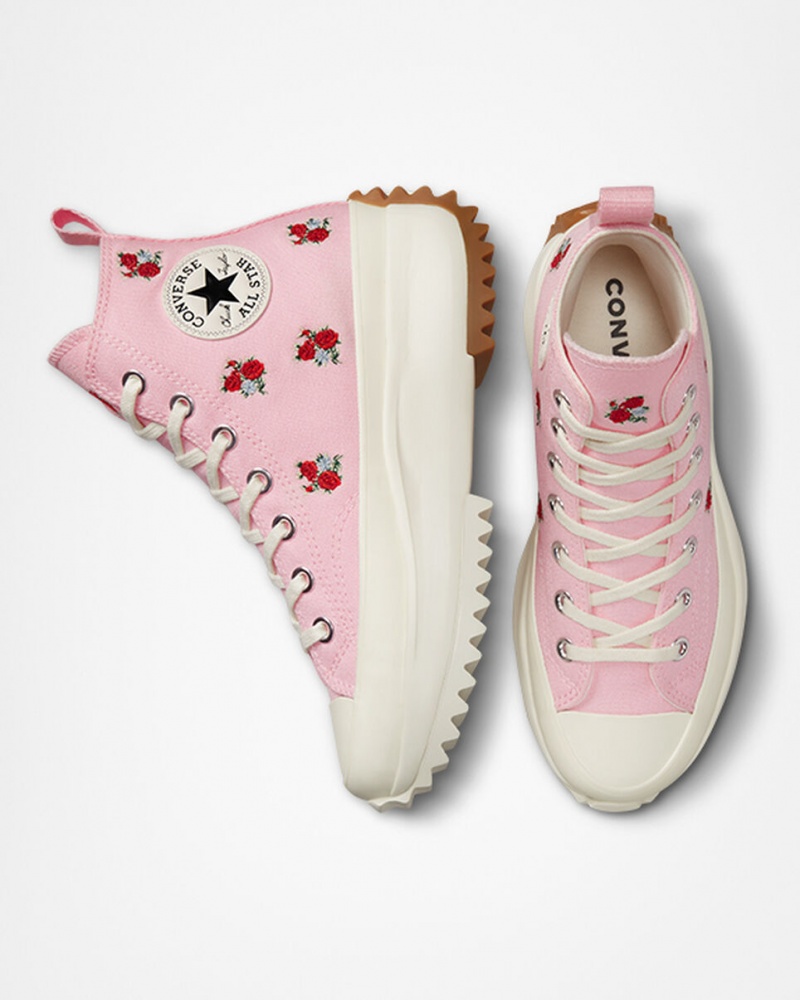 Converse Run Star Hike Platform Embroidered Floral Lyserød Rød | 34857URDP