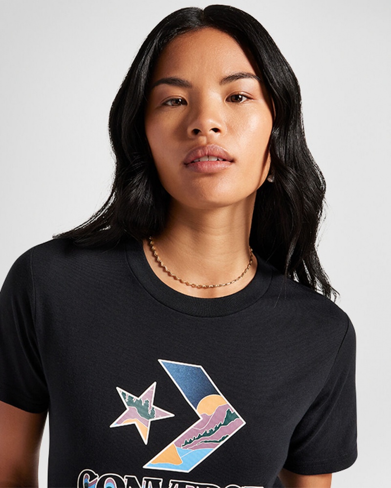 Converse Star Chevron Mountain Grafisk T-Shirt Sort | 53916JHUC