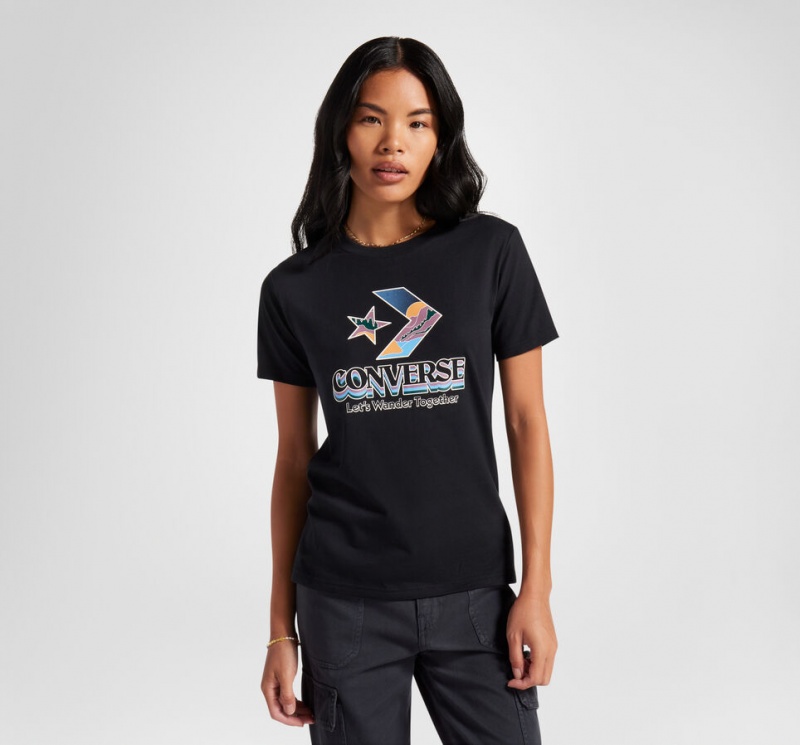 Converse Star Chevron Mountain Grafisk T-Shirt Sort | 53916JHUC