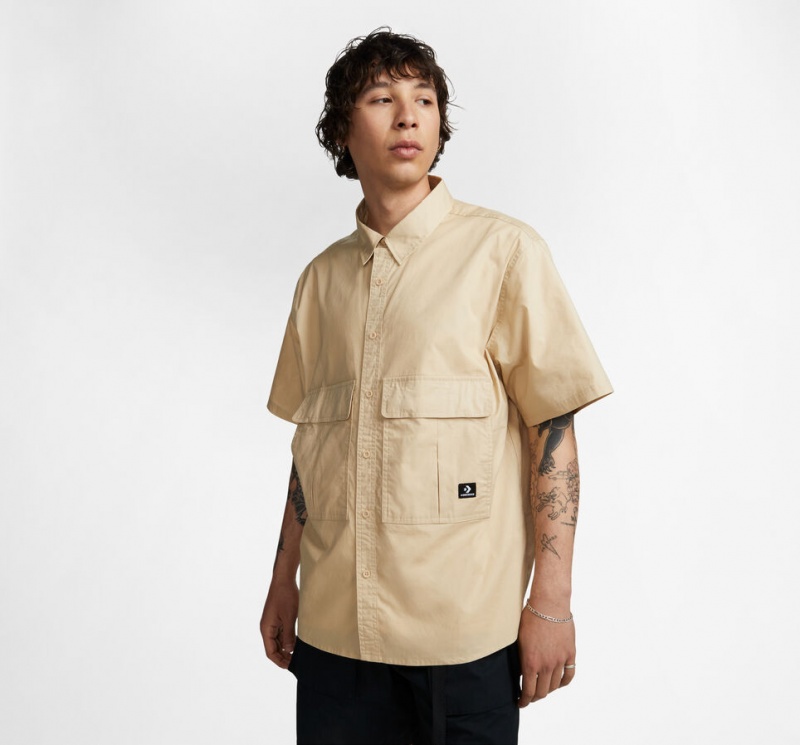 Converse Woven Cargo Shirt Oatmilk | 39024KWHT